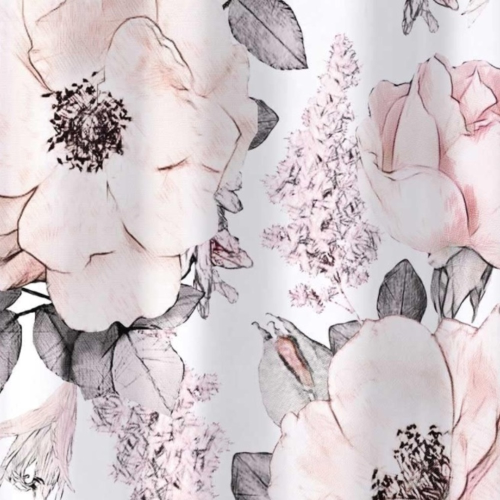 Extra-Long Watercolour Flowers, Pink Blossoms & Gray~Fabric Shower Curtain - Picture 3 of 4